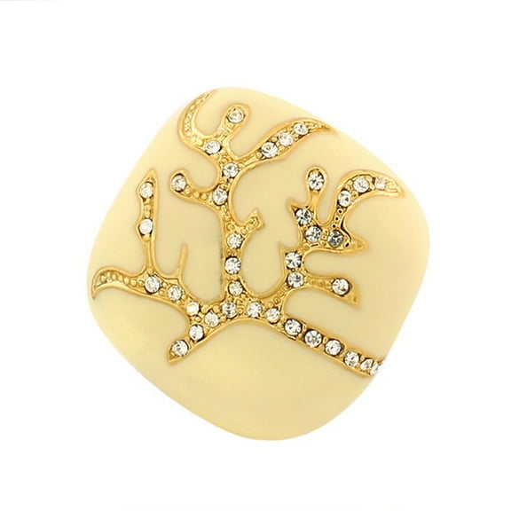 Fashion Alloy Yellow Gold-Tone White Ivory-Tone Clear CZ Statement Cocktail Ring