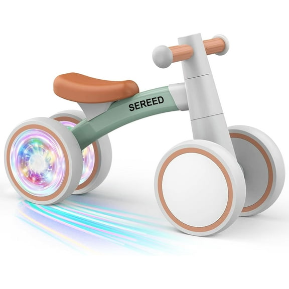 Colorful Lighting Baby Balance Bike, Toys for 1 Year Old Boys Girls, 12-24 Month Toddler Balance Bike with 4 Silence Wheels, First Birthday Gift (Green)