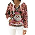 thumbnail image 2 of Women's Casual Fashion Long-Sleeve Zip-Up Fleece Hooded Cardigan with Christmas Print, Cozy and Warm for Winter Season,Dark Green,M, 2 of 5