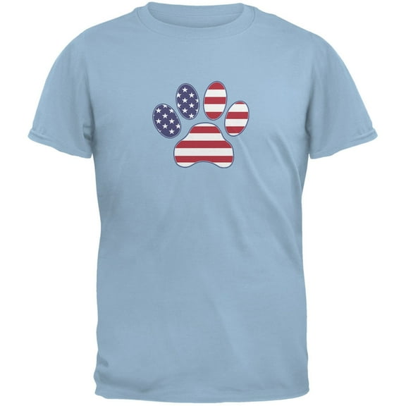 4th of July Patriotic Dog Paw Light Blue Adult T-Shirt - 2X-Large
