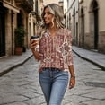 thumbnail image 6 of Boho Print Blouse for Women, V-Neck 3/4 Sleeve Tunic Top with Button Detail - Loose Fit Bohemian Casual Shirt for Fall & Winter Deep Red M, 6 of 7