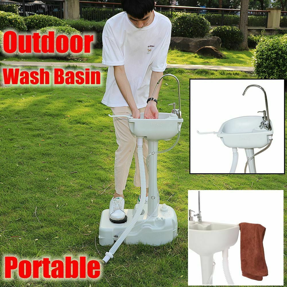 Portable Outdoor White Basin Wash Sink Rolling Wheels, Portable