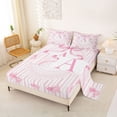 thumbnail image 2 of Manfei Pink Bow Striped Full Size Sheets For Girls,A Letter Initial Bed Sheets For Kids,4-Piece, 2 of 6