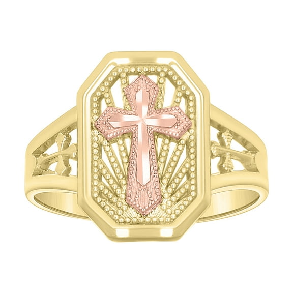 10kt Real Two-tone Gold Womens Cross Religious Ring