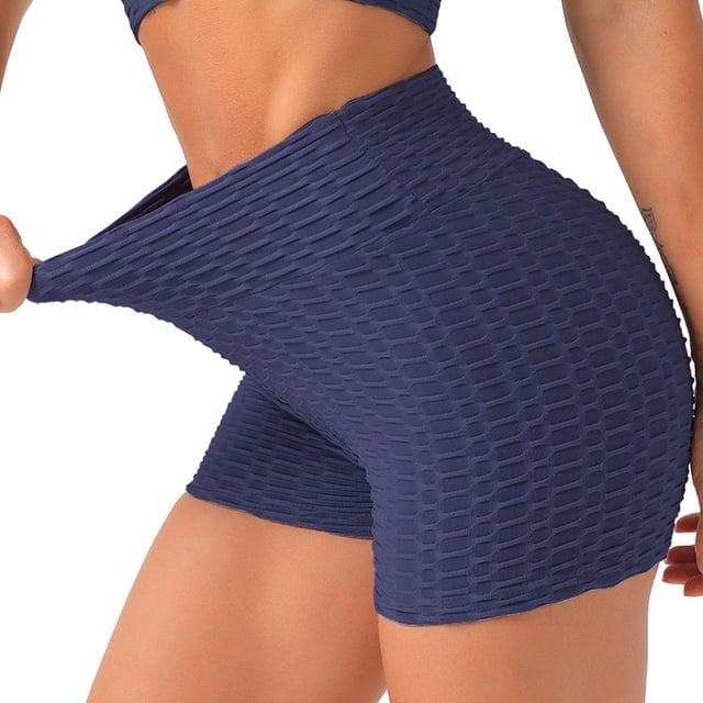 Rawiri Pantalones cortos deportivos para mujer, cintura alta, textura de burbuja, pantalones cortos ajustados para levantar glúteos y fitness