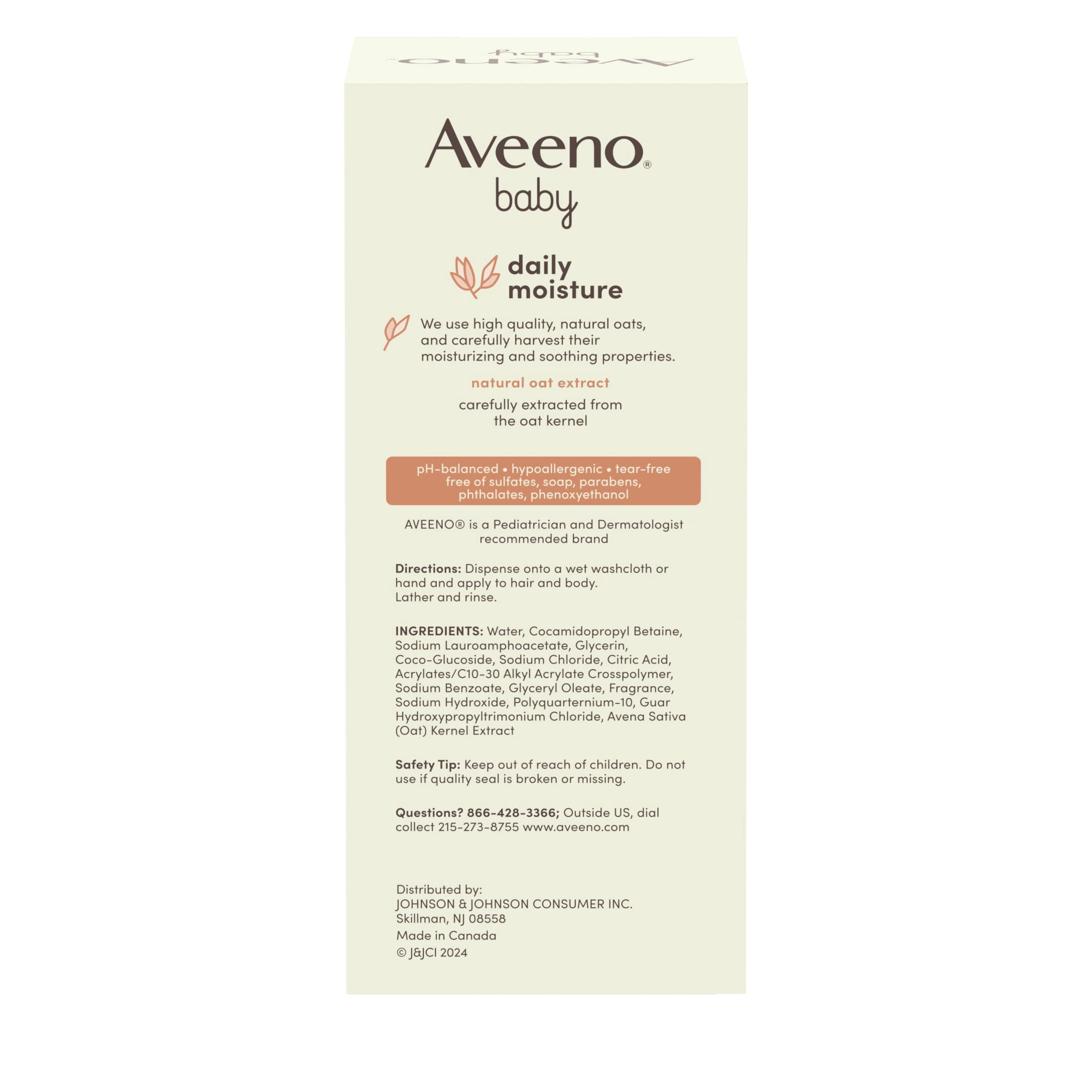 Aveeno Baby Daily Moisture Wash & Shampoo, Oat Extract, 2 x 12 fl. oz