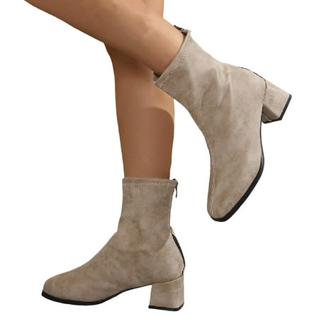 Mepaouo Women s Ankle Boots Retro Print Low Heel Walking Booties High Top Dress Boots