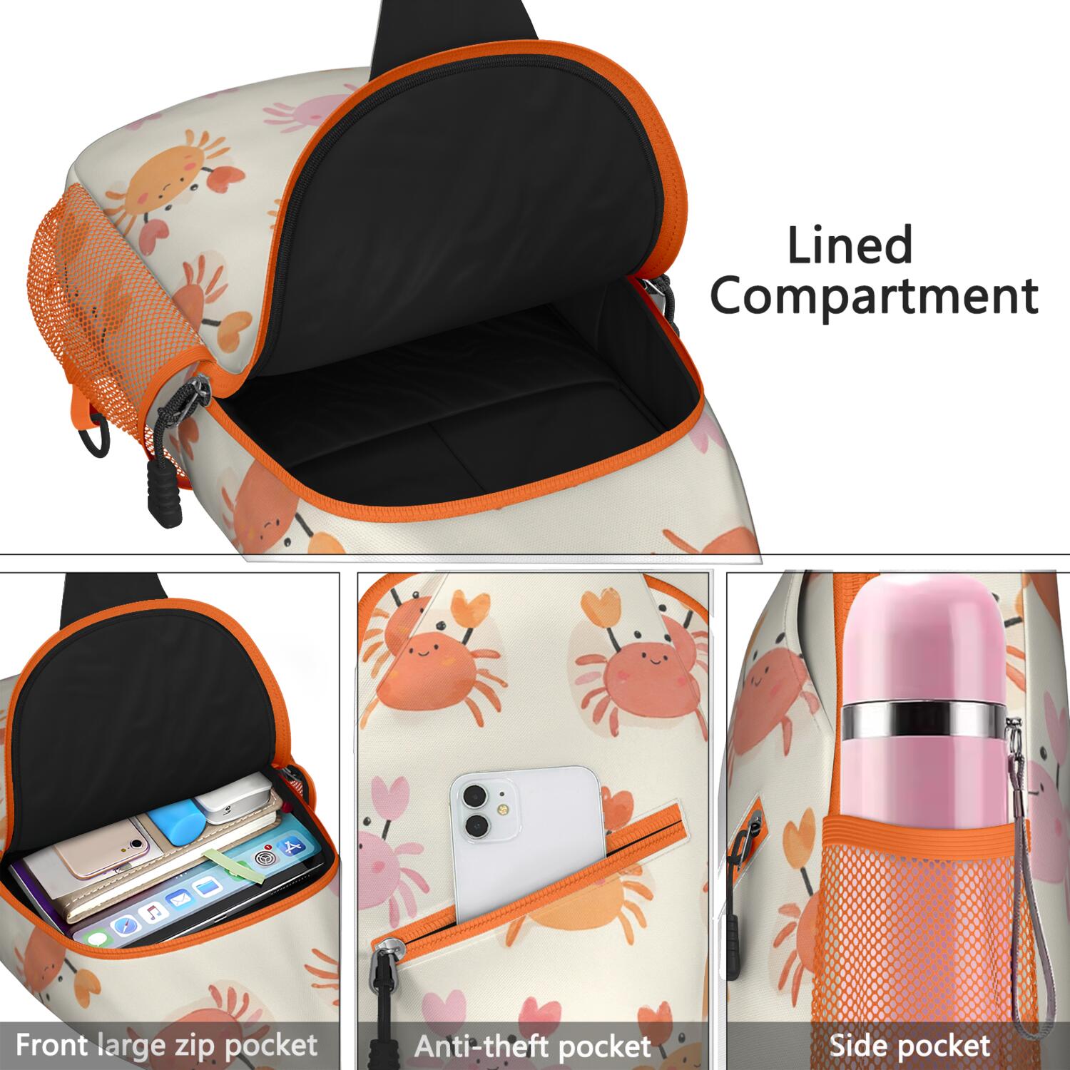 Marine Crab Sling Bag for Women Men Hiking Sling Backpack Sling Backpack for Outdoor Activities Gym Hiking Sling Pack Gym Sports Travel Hiking Daypack