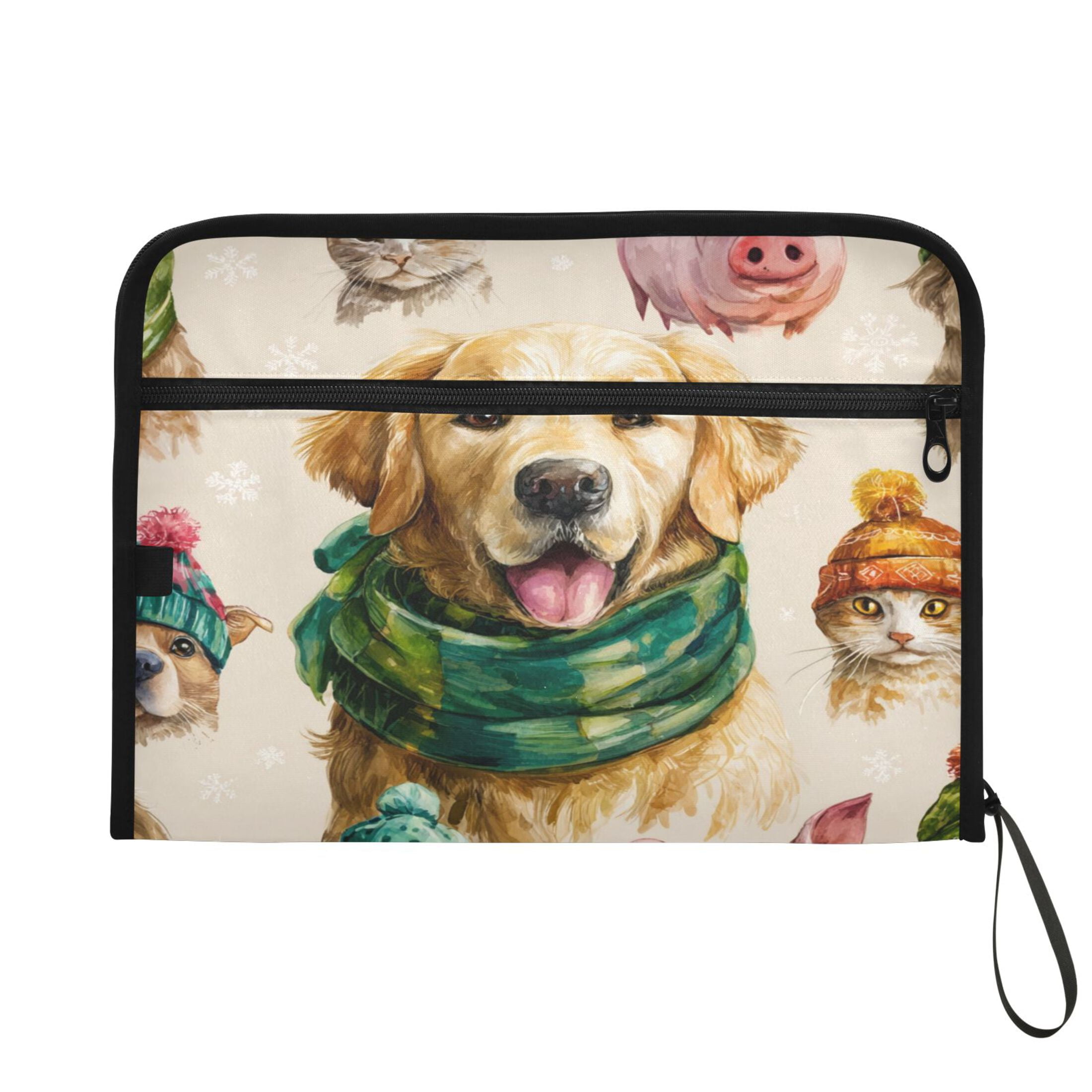 Accordion File Organizer with Zip Closure 13 Pockets Expanding File Folder Letter A4 Paper Document Organizer for Home Office Watercolor Animals Pattern