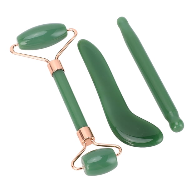 Rodillo De Piedra De Jade, Mejora La Circulación, 3 Piezas De Herramientas Faciales Gua Sha Portátiles Para Uso En Salón