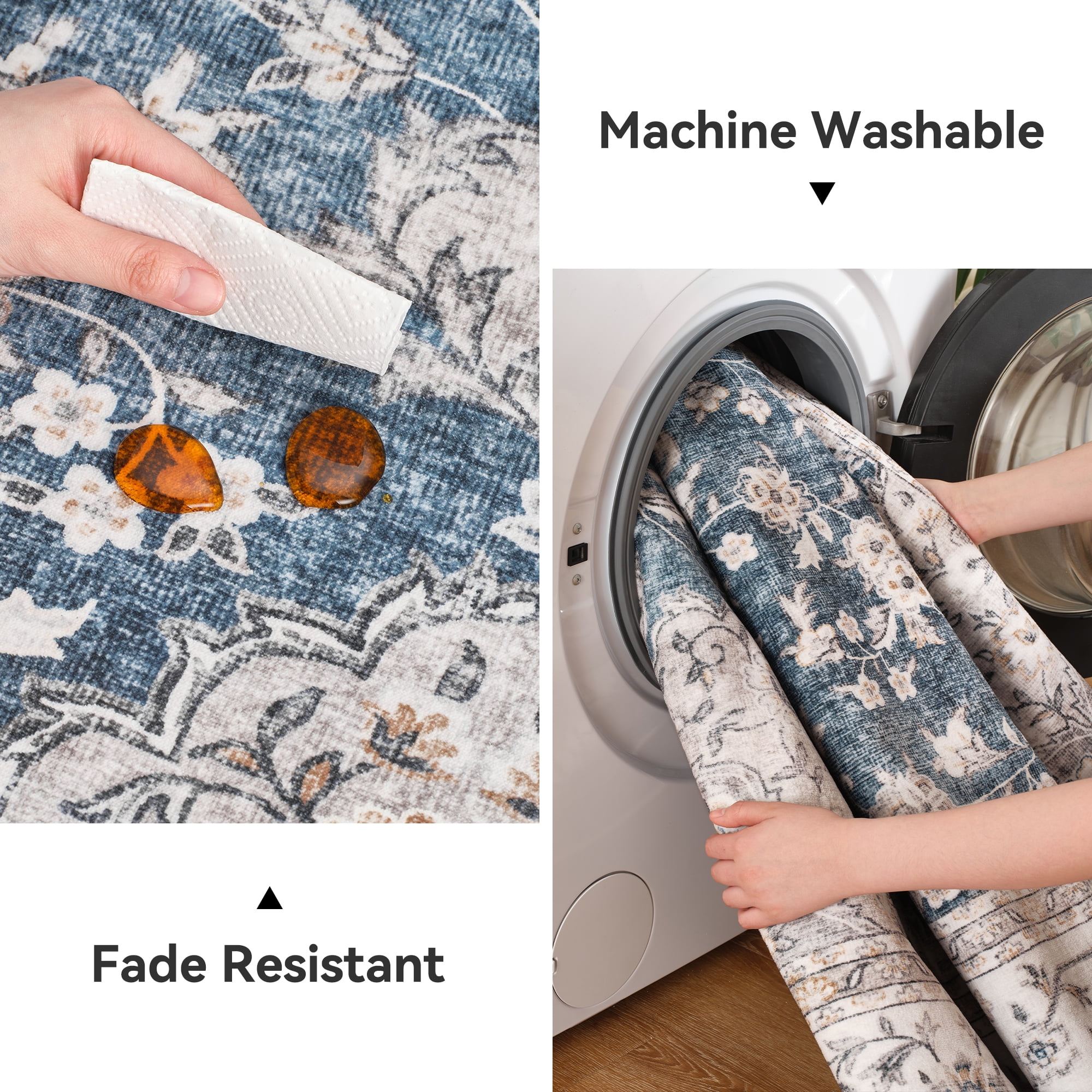 SIXHOME 5x7 Feet Washable Non-Slip Area Rug - Traditional Distressed Vintage Blue Rug with Retro Floral Design, Ultra-Soft Indoor Carpet for Living Room, Bedroom, Dining Room