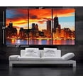 thumbnail image 2 of BoxColors - Large 30"x 60" 3 Panels 30"x20" Ea Art Canvas Print Beautiful Chicago Skyline Sunset Light Wall Home (Included Framed 1.5" Depth), 2 of 6