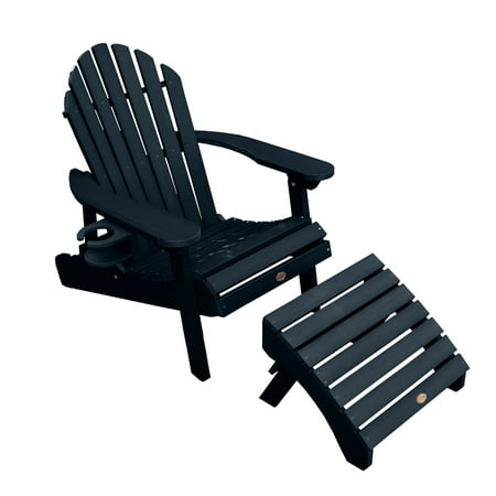 Highwood 3-pc Hamilton Adirondack Set with 1 Folding Ottoman and 1 Cup Holder - Folding and Reclining, Outdoor, Eco-friendly, Synthetic Wood