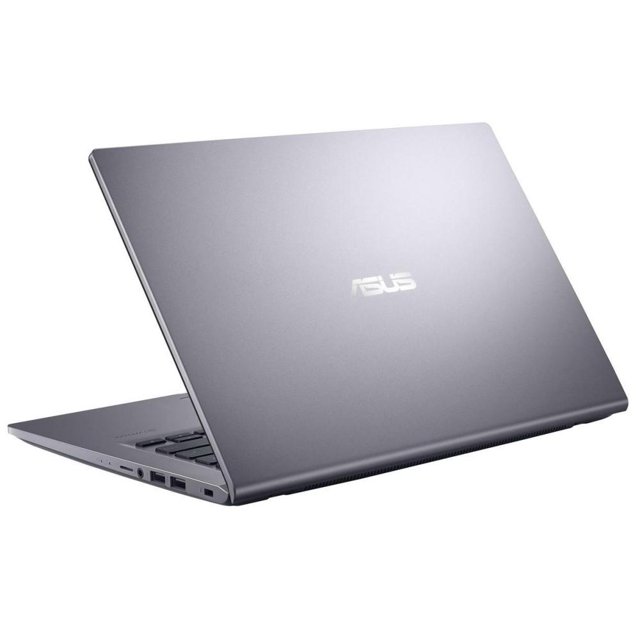 laptop asus vivobook f series intel core i5 gen 11th 8gb ram 256gb ssd Vista trasera y lateral de un ASUS VivoBook F Series en tono gris azulado, tapa parcialmente abierta con logotipo ASUS centrado, chasis delgado y puertos en el lateral izquierdo; pantalla 14" Full HD, teclado en inglés con retroiluminación, ideal para escuela o trabajo y también suele usarse para tareas de productividad y viaje ligero.