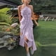 thumbnail image 1 of TaTaai Women's Chiffon V-Neck Spaghetti Strap Midi Dress Ruffle Pleated Design Flowy Long Dress Slim Fit Casual Dress for Daily Vacation Gift, 1 of 7