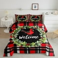 thumbnail image 5 of jejeloiu Merry Christmas Queen Comforter Set,Cardinal Bird Bedding Sets,Ren Geometric Plaid Bedding Comforter Set,Luxury Bedroom Decor Reversible,3 Pieces, 5 of 8