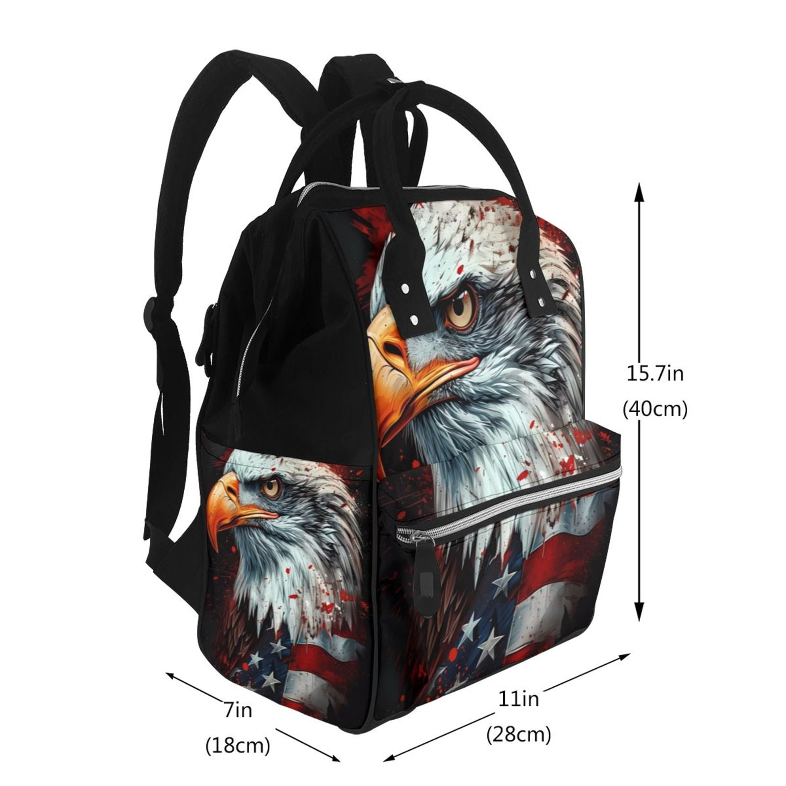 Fuzoiu USA Bald Eagle Print Diaper Bag Backpack,Baby Essentials Travel Tote,Multi function Waterproof Diaper Bag, Travel Essentials Baby Bag - Unisex