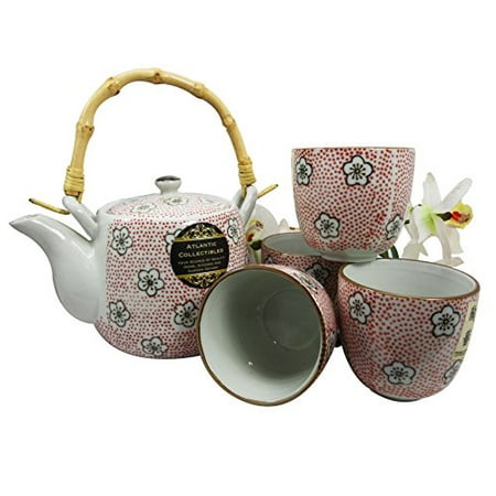 Atlantic Collectibles Anese Cherry Blossom 20oz Ceramic Tea Pot Atlantic Collectibles Anese Cherry Blossom 20oz Ceramic Tea Pot And Cups Set Serves 4 People Red Polkadots
