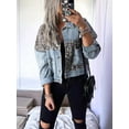 thumbnail image 6 of Womens Button Down Distressed Leopard Denim Jean Jacket Washed Long Sleeve Ripped Cheetah Jean Coat Light Blue XXXL, 6 of 7