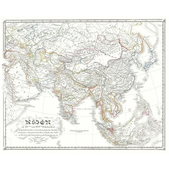 Historic Map - Asia 15 to 16 Centuries - Spruner 1855 - 28.38 x 23 - Vintage Wall Art