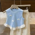 thumbnail image 3 of SNKSDGM Girls Long Sleeve White Shirt Girls Clothes for Girls 10-12 Cute Outfits Summer Spring/Summer Girls Bow Short Vest Style Baby Lace Lace Patchwork Sleeveless Top Trend 5/120, 3 of 6