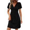 thumbnail image 2 of Kojanyu Women's Solid Short Sleeve V-Neck Ruffle Mini Dress – Elegant Club Party Tunic, 2 of 9