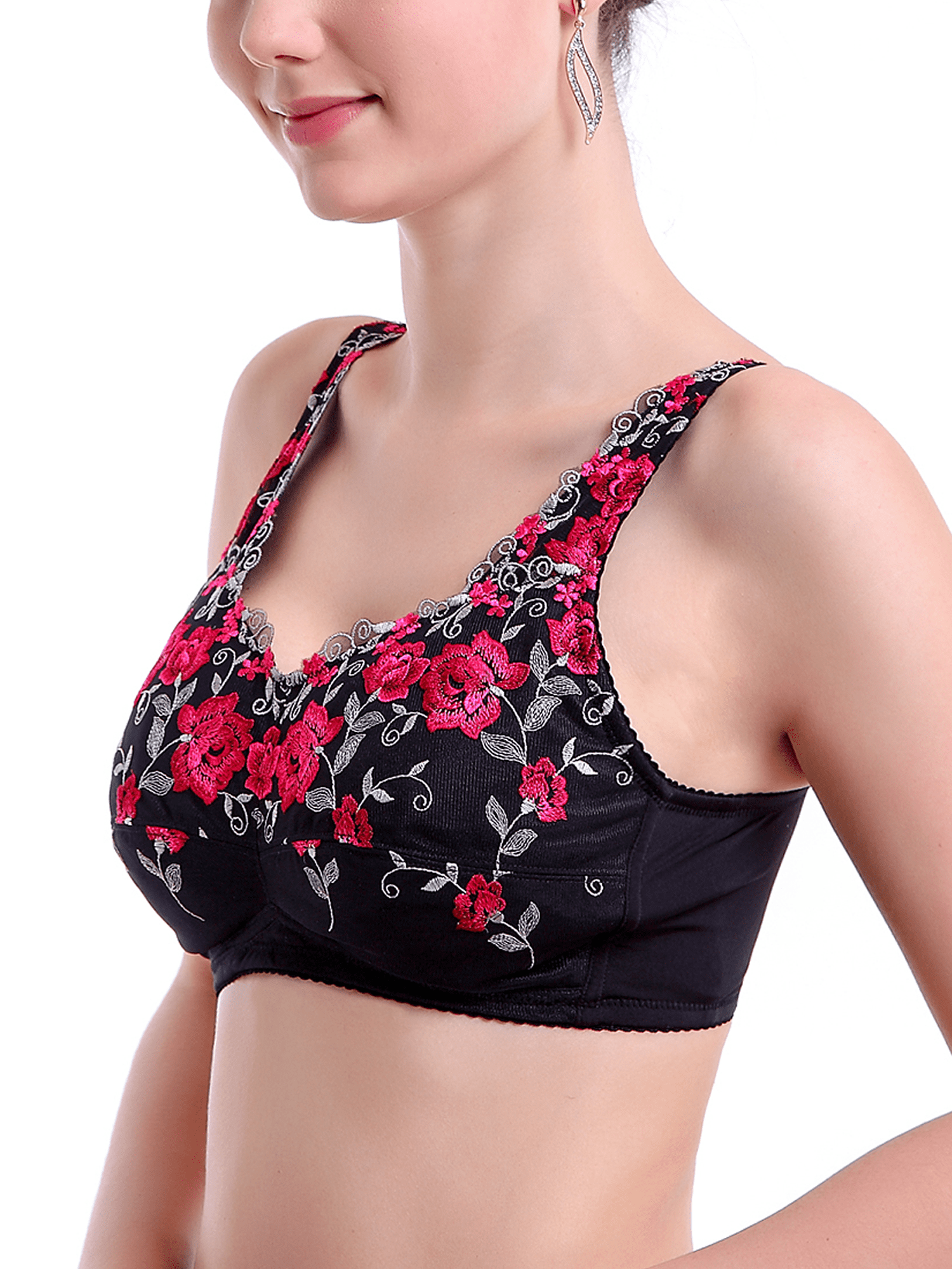 BIMEI Women's Post Surgery Mastectomy Bra with Pockets Surgical Lace Contour with a Full Profile Wire Free Fashion Everyday Bra 8466,Black,42B