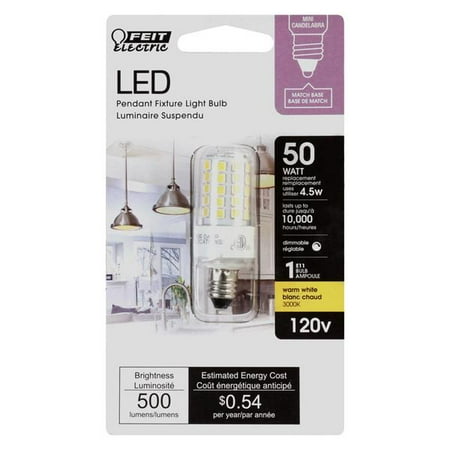 

2PC Feit Electric Clear Warm White Mini Candelabra E11 Dimmable LED Bulb 4.5W 3000K 120V
