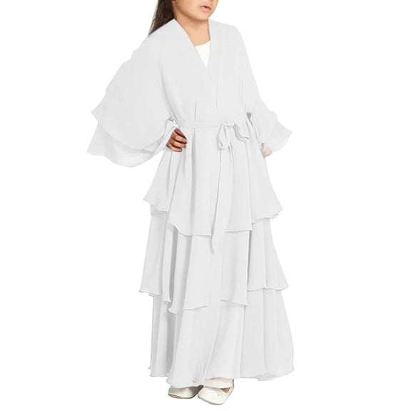 Otqutp Girls Halterneck Layer Chiffon Dress A-Line Swing Muslim Dresses for Teens 𝗥uffle 𝗧iered Elegant 𝗗ubai Prayer Abayas