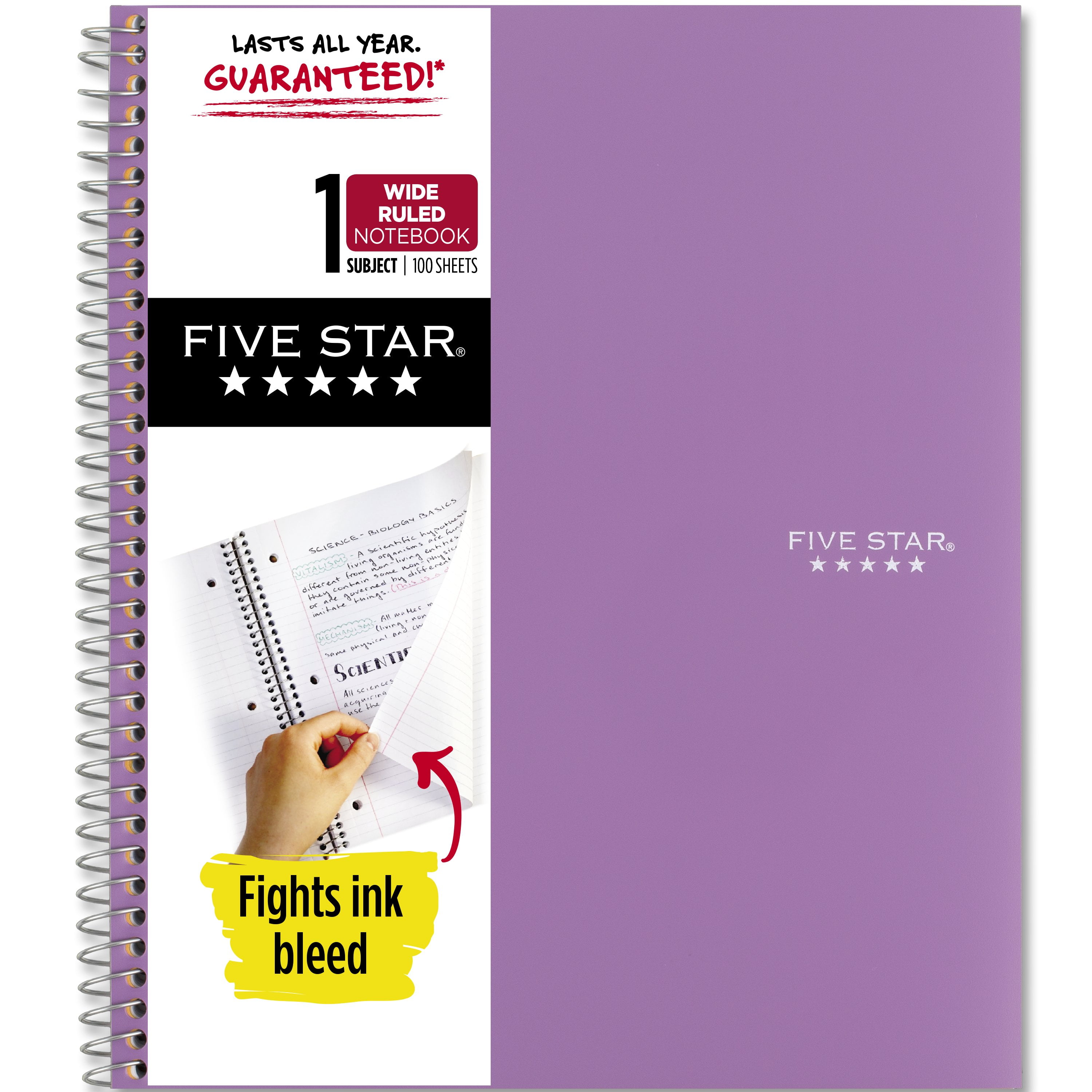 1-Subject 10.5 x 8 Inch... Five Star Wirebound Notebook 100 Wide-Ruled Sheets 