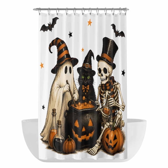 Halloween Shower Curtain - Water Repellent Fabric Shower Curtains Washable, Funny Ghost Black Cat Skull Pumpkins Decorative Polyester Cloth Bathroom Curtains Modern Bath Decor 36"x72"