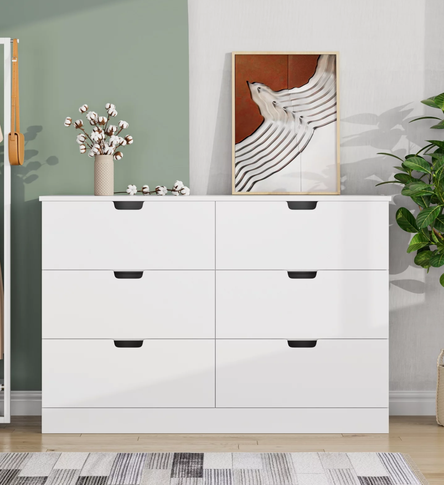 Homfa 6 Drawer Double Dresser for Bedroom, Modern White Chest, Wood Storage Cabinet for Living Room - image 2 of 10