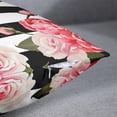 thumbnail image 3 of Set of 2 Floral Throw Pillow Covers Colorful Peony and Roses Black and White Stripes Flowered Pink Abstract Decorative Pillow Case Home Decor Square 18" x 18" Pillowcase, 3 of 6