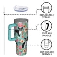 thumbnail image 4 of OBREWU Green Boston Terrier and Flower Tumbler with Handle and Lid,Green Boston Terrier and Flower 40oz Double Wall Vacuum Insulated Tumbler,Cups Gift for Women and Men, 4 of 7