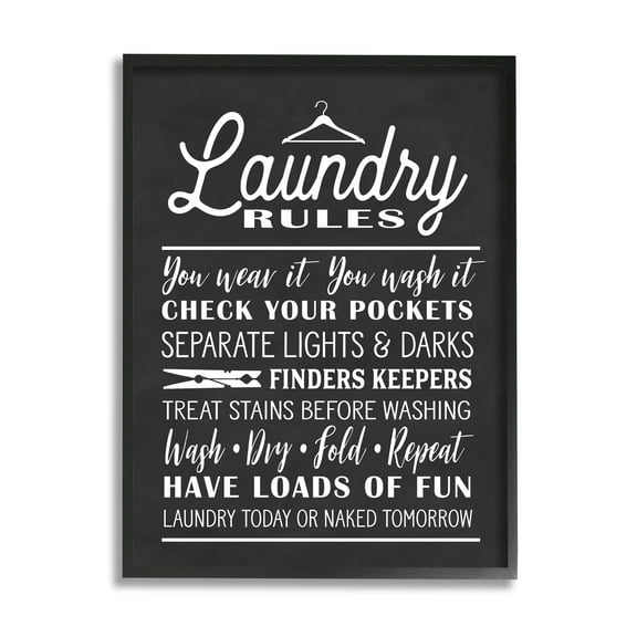 Stupell Industries Laundry Room Rules Hanger Clothespin Icons Black White, 24 x 30, Designed by Lettered and Lined