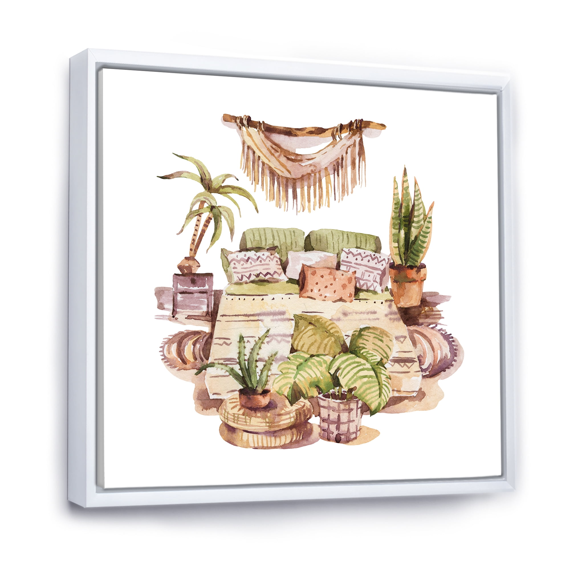 Designart 'Indoor House Plants Urban Jungle in Flowerpots IV' Traditional Framed Canvas Wall Art Print