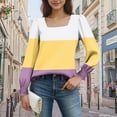 thumbnail image 5 of FRSASU Tunic Tops for Women Loose Fit Long Sleeve Shirts Color Blocked Printed Square Neck Tops Yellow, 5 of 6