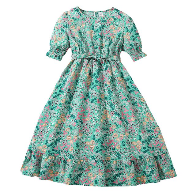 Odeerbi Chicas Verano Vestido Princesa Retro Vintage Floral Volantes Volantes Vestido Cuello Redondo Manga Corta