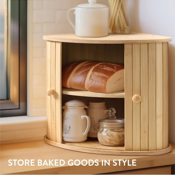 Wooden Bread Box - Countertop Kitchen Farmhouse Corner Wood Breadbox Container with Sliding - 11." x 11." x 12.20" (30 x 30 x 31 cm)