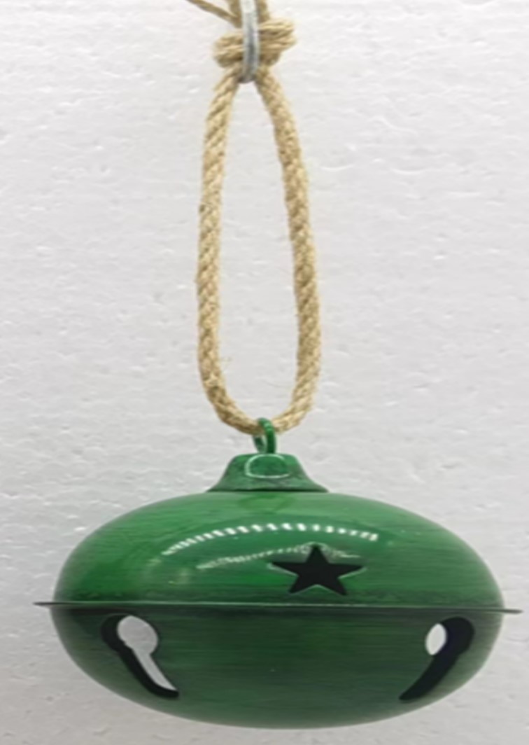 Antiqued Christmas Jingle Bells Ornaments - 3" - Green - Set of 2