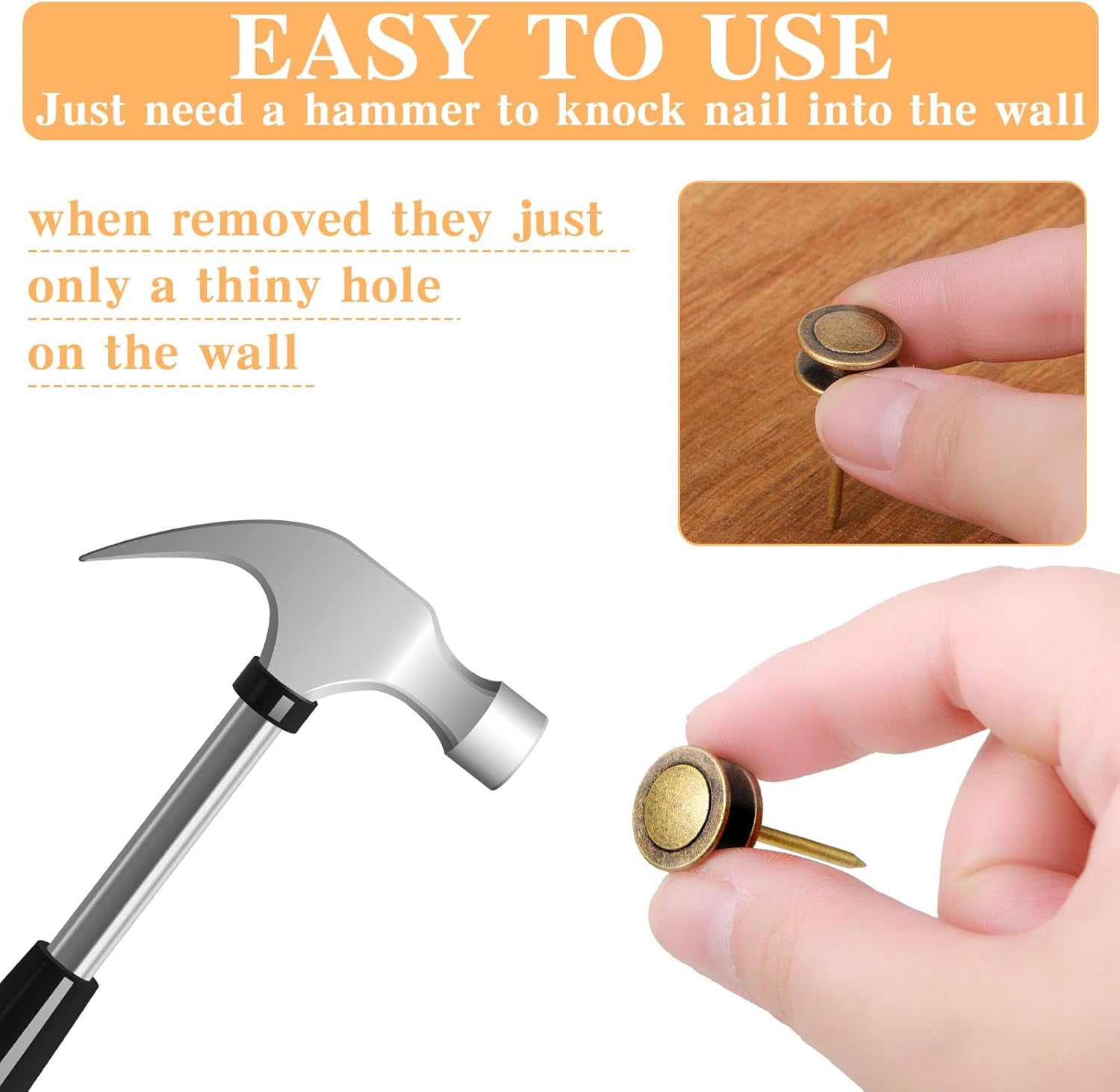 Double Headed Picture Hangers Nails Thumb Tacks for Wall Hanging Renter Friendly Decor Heavy Duty Push Pins Wall Nails for Drywall Frame Art