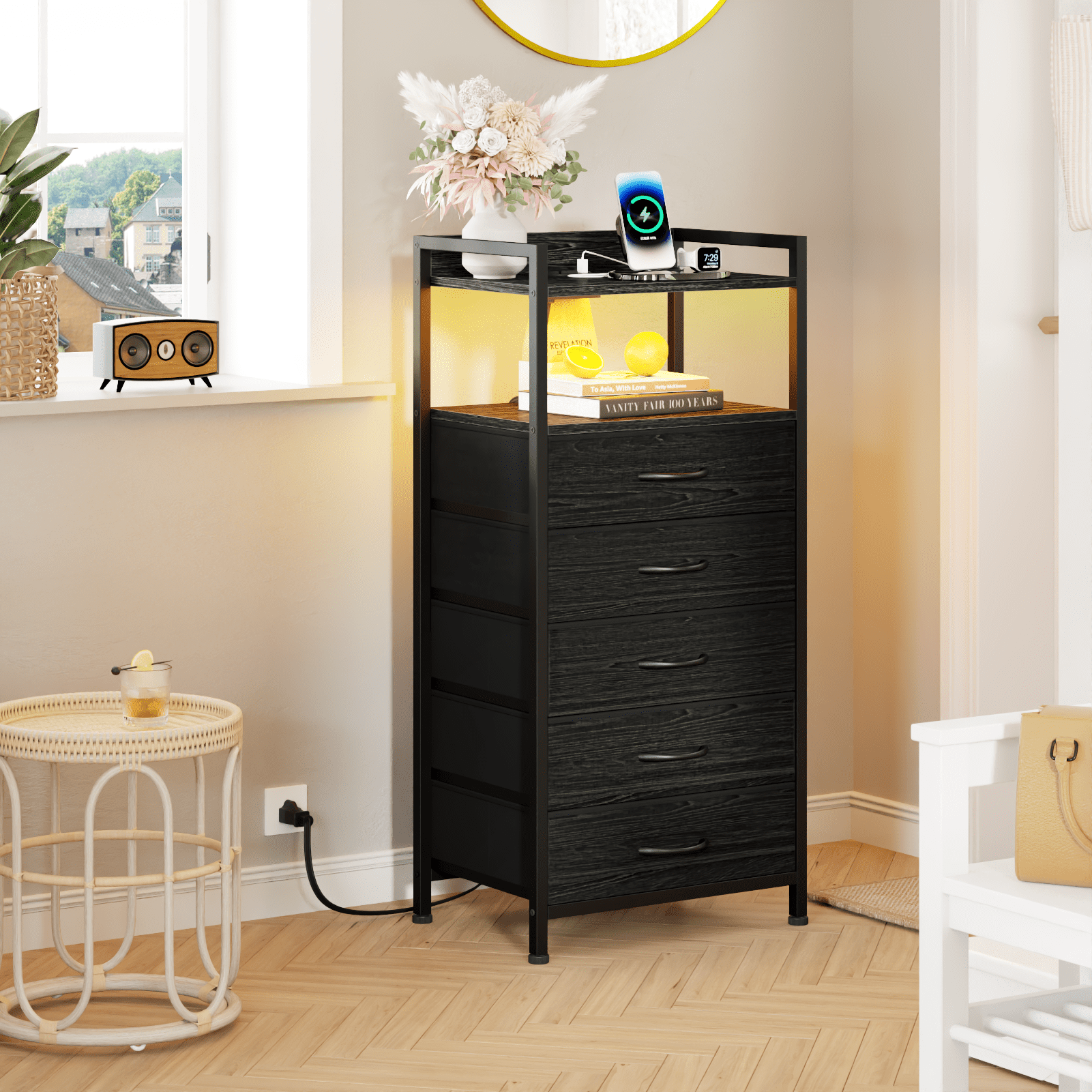 TYDIMOR Tall Dresser for Bedroom, 5 Drawer with Charging Station, Black, Ideal for Adults  (图2)