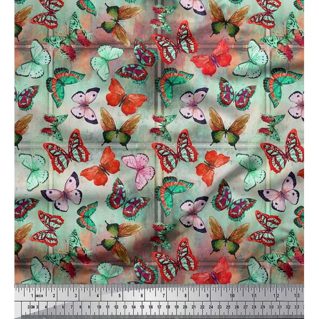 Soimoi Tissu en Velours Imprimé Papillon Coloré au Mètre 58 Pouces de Large