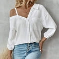 thumbnail image 6 of Zufneo Dressy Blouse for Women Sexy Off-Shoulder Tops V-Neck White Beach Button Down Shirts New Arrivals L, 6 of 7