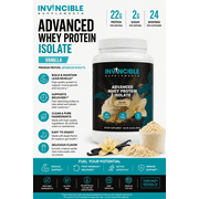 Invincible Supplements Advanced Whey Protein Isolate Vanilla – 22g Protein, MCT Oil Powder, Easy Mix Formula, 24 Servings