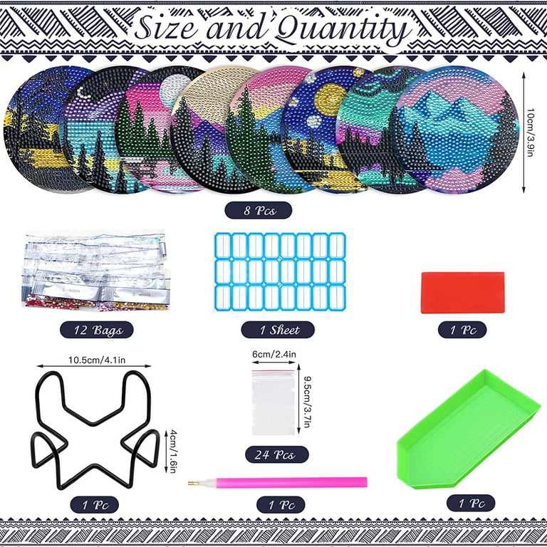 Diamond Painting Kits, Diamond Painting Coasters with Holder, 3.9 Diamond Art Coasters DIY Mandala Cup Coasters Diamond Art Kits Box for Kids