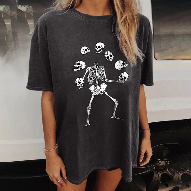 Pntutb Blusa de manga corta con estampado de calavera, sol y luna, estilo vintage, para mujer Pntutb Pntutb-3323