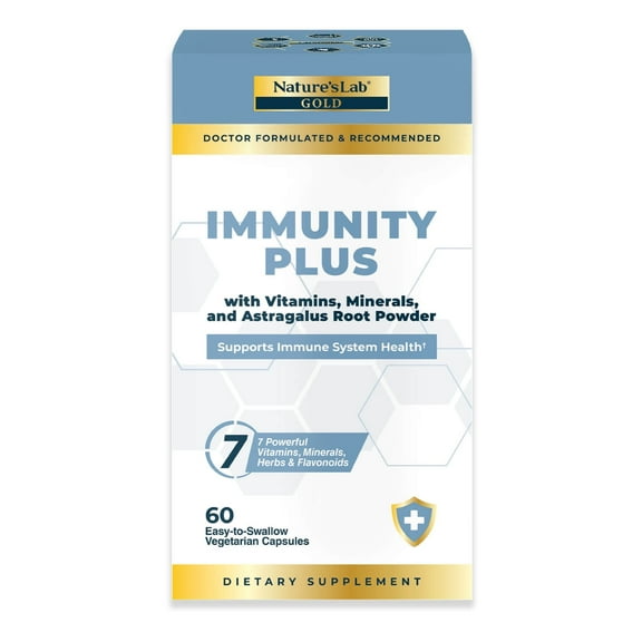 Nature's Lab Gold Immunity Plus - 60 Capsules - Antioxidant & Immune Support* Supplement with Vitamin C, Vitamin D3, Zinc, Quercetin & Astragalus
