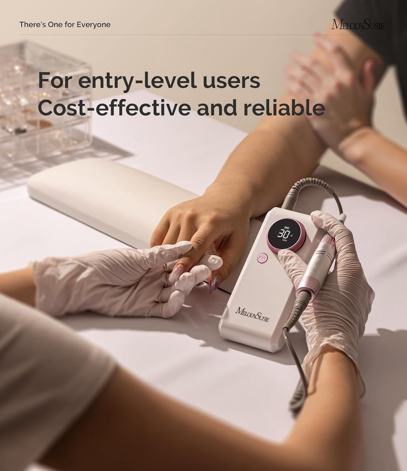 MelodySusie Professional Nail Drill, SC330G 2 in 1 Electric Nail File with Kickstand,  30000 RPM Portable Cordless Nail Machine for Manicure Acrylic Gel Polishing, Rose