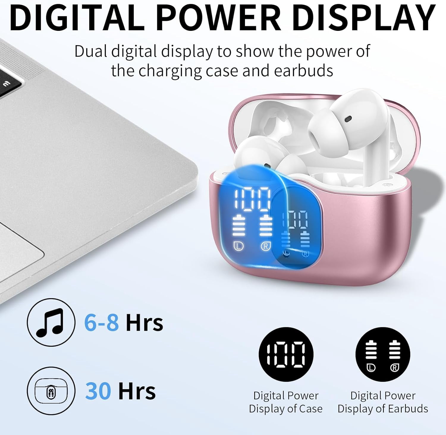 Bluetooth 5.4 Wireless headphone LED display bass stereo headphone, noise reduction microphone IP7 waterproof durable battery life, laptop phablet mobile phone fitness sports green